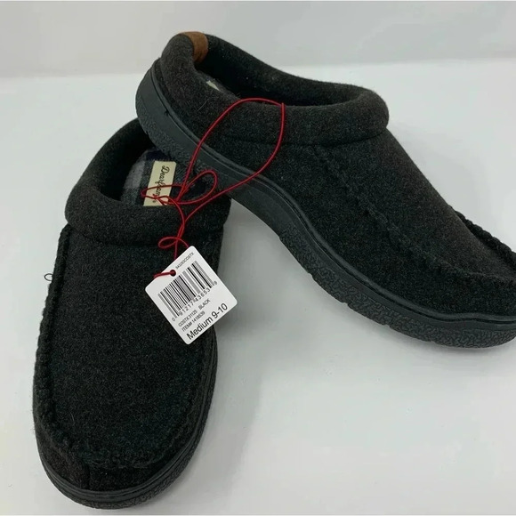 NIB Dearfoams Mens Medium (Shoe Size 9 10) Wool Blend Clog Style Slippers Black - Picture 1 of 7